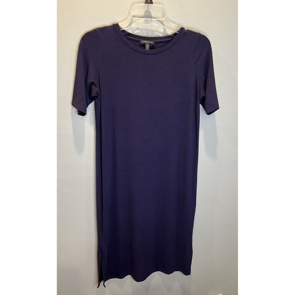 Eileen Fisher‎ Blue Stretch Jersey Long Sleeve Midi Dress Casual Pull Over M - Picture 1 of 5